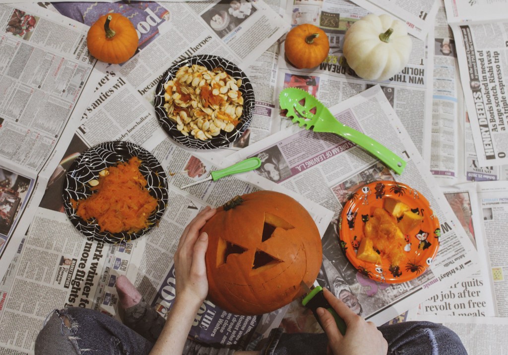 carving a pumpkin