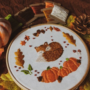 fox autumn embroidery