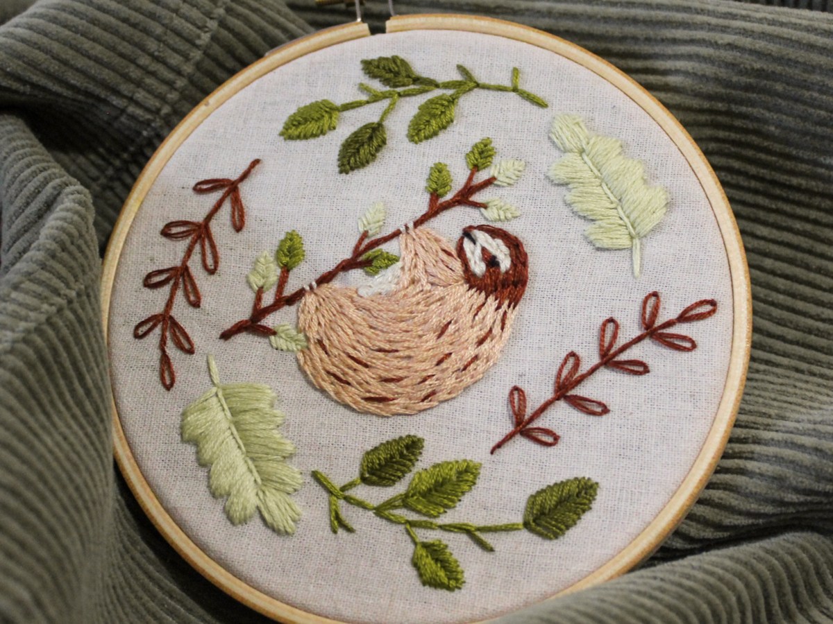 A tiny sloth&nbsp;embroidery
