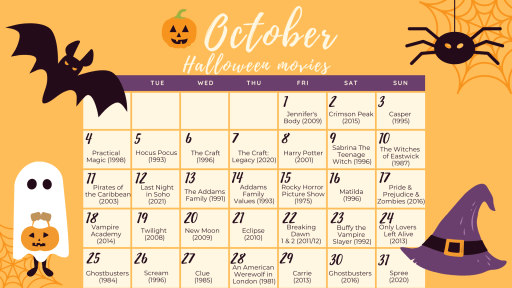halloween movie calendar