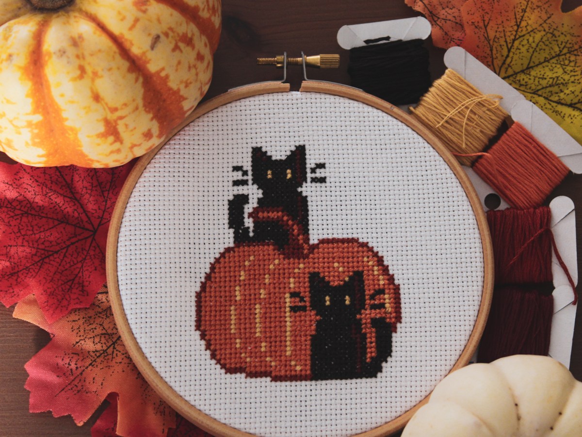Halloween cross-stitch and pumpkin&nbsp;carving